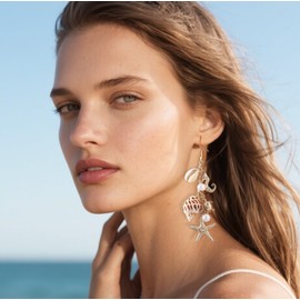 Starfish Earrings for Women Gold Seashell Earrings Summer Fashion Women 2025 Vacation Outfits for Womens Beach Essentials Jewelry Dress
