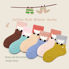 Girls Cotton Crew Socks Kids Seamless Toe Socks Cartoon Dress Socks for Girls 6 Pack 6-8 Years Bears