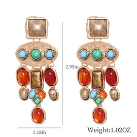 lureme Vintage Baroque Style Chandelier Drop Earrings for Women with Turquoise Red Brown Colorful Stone Dangle Earring(er006372)