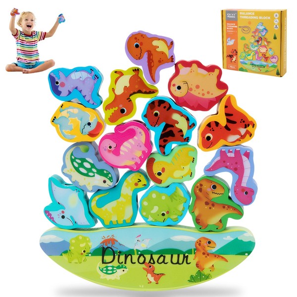 LDBKLGHJ Stacking Stones & Dinosaur Wooden Toy with 16-Piece Set