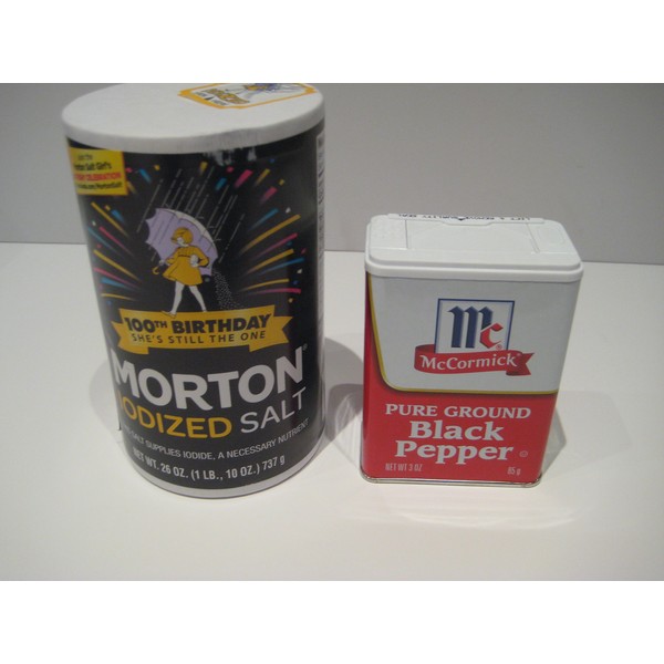 Morton Iodized Salt 26oz & Mccormick Pure Ground Black Pepper 3oz. Bundle