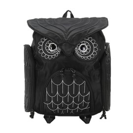 Sleepyville Critters Nylon Black Owl Backpack, Stitched Detailing