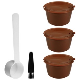 Lotsdonxia 3 Reusable Coffee Pods 1 Spoon and 1 Cleaning Brush - Refillable Durable Coffee Capsule Filter Compactible with Dolce Gusto Machines (Brown)