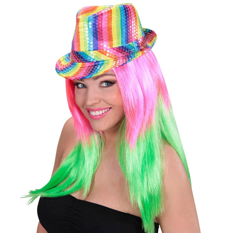 WIDMANN 0081U ? Sequin Fedora Hat In Colours of Rainbow,