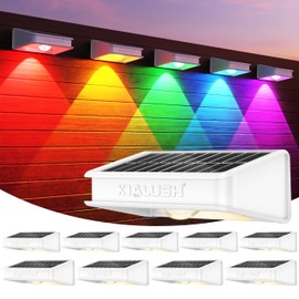 KIALUSH Solar Fence Lights 10 Pack, Fence Light Solar Powered Waterproof IP65 Multicolor Led 9 Fixed Colors ＆RGB Color Changing, Solar Lights Outdoor for Deck, Patio, Porch, Stairs, Holiday (White)