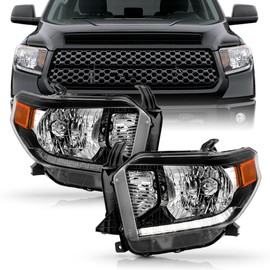 KEEKPO - For 2014 2015 2016 2017 Toyota Tundra w/LED DRL Black Housing Headlights Headlamps Set Replacement Left+Right
