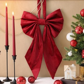 Janinka Christmas Tree Topper Bow 22", Large Bow for Decor, Birthday Party Backdrop, Ribbon Hanging Decor for Christmas Room Backdrop Wedding Party Coquette Room Decorations(Burgundy,Velvet)