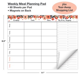 Global Printed Products 8.5" x 11" Horizontal Meal Planning Pad, 60-Sheets, Peach & Pink Floral