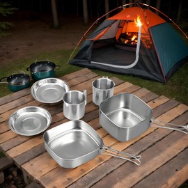 Stainless Steel Cookware Sets,Stainless Steel Kitchen Cookware Sets | Stewing Frying Portable Outdoor Kitchenware for Hiking Picnic Travel Mountaineering Survival Outside