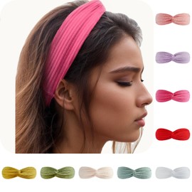 Bomeirc 9 Pack Knotted Headbands for Women Twist Knotted Women Head Bands Boho Stretchy Hair Bands Non Slip for Girls Solid Color Criss Cross Turban Plain Yoga Workout （Combination 2）