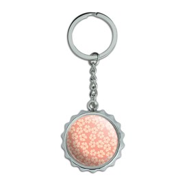 Peachy Flowers Keychain Chrome Plated Metal Pop Cap Bottle Opener
