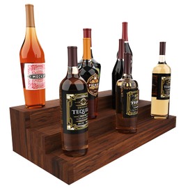 Liquor Bottle Stand - 3 Tier Liquor Bar Bottle Display Shelf, Holds 18 Bottles, Real Wood, Easy to Clean, No Installation Required - 24 Inch (Dark Walnut, 3 Tier)