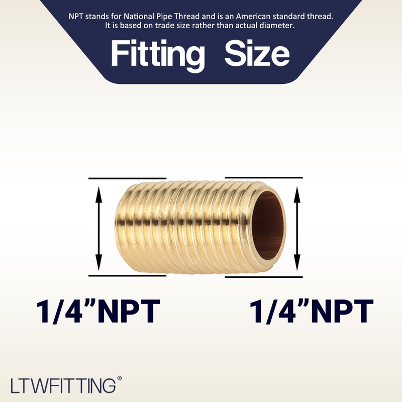 LTWFITTING Brass Pipe Close Nipple Fitting 1/4" Male NPT x