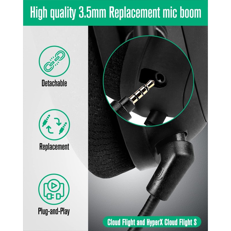 AKKE Hyperx Headset Mic Replacement Cloud Flight 3.5mm Jack Detachable