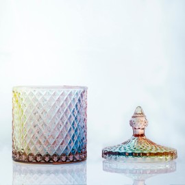 Rainie Love Home Basic Food Storage Organization Set-Colorful Crystal Diamond Faceted Jar with Crystal Lid,Suitable as A Candy Dish,Cookie Tin,Biscuit Barrel,Decorative Candy Jar-12 OZ-Small