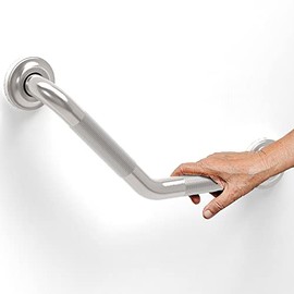 AquaChase 1-1/4 x 16inch Angled Grab Bar for Stud Mount with Knurled Grip, Bathroom Mobility Aid, ADA Compliant Heavy Duty 500lbs Support, Rustproof Stainless Steel (Brushed Nickel)