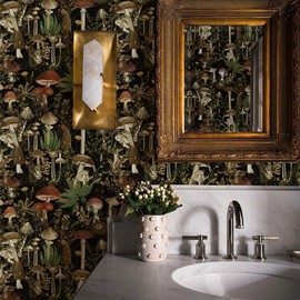 Jeweluck Mushroom Peel and Stick Wallpaper Floral Contact Paper Mushroom Forest Wallpaper 16.9inx196.8in Flower Peel and Stick Removable Wallpaper Boho Self Adhesive Wallpaper for Kitchen Decorative