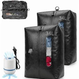 QYIKLPY Bolsa de Compresion Viaje con34 L,Airless Bag Reutilizable,Bolsas Empacar al Vacio Impermeable IPX8,Bolsas de Vacio para Ropa Viajes,para Maletas de Viaje y Mochila(Bomba Eléctrica)