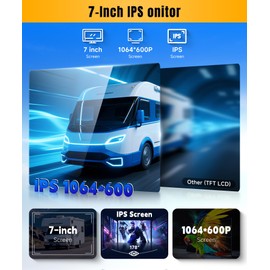 VECHTEL 1080P HD Rear View Camera Cable with 7 Inch IPS Monitor Kit Parking Aid, 1024*600, IP69 AHD Rear View Camera Car Night Vision for SUV Truck Van RV with Sun Visor/15m Cable, 12-24V
