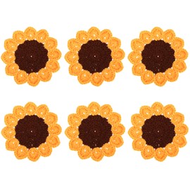 kilofly 6 pc Sunflower Crochet Coasters for Drinks 13cm 5" Handmade Doilies Set