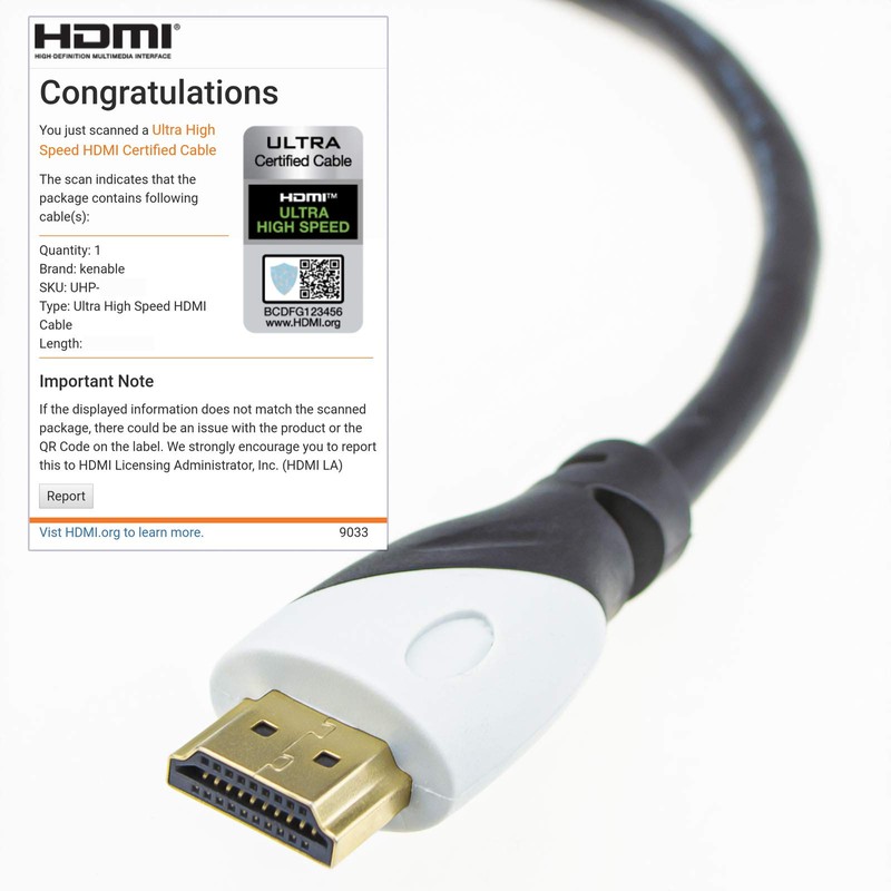 kenable Certified Ultra High Speed HDMI 2.1 Cable 8K@60/4K@120 48Gbps