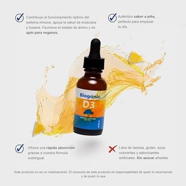 Dúo Pack Vitamina D3 Líquida Sublingual Bioganic | 300 porciones | 400 UI por porción | Sabor Piña | 2 envases de 30 ml