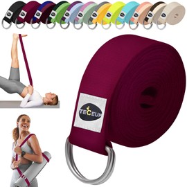 [NEW 2025] TECEUM Yoga & Mat Strap – 2 IN 1 – Cotton – 6 ft 8 ft 10 ft (30+ colors) – Adjustable Non-Slip Belt for Pilates, Stretching, Physiotherapy, Fitness & Home Workout – Carrying Mats – Burgundy