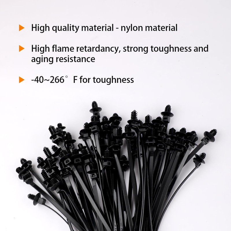 120 Pcs Push Mount Zip Ties in 6 Assorted Sizes,Black