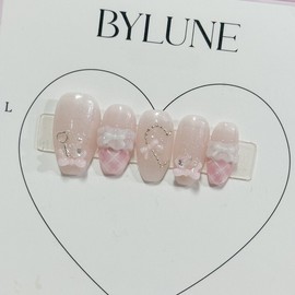 Pink Frosting Handmade Nail Tips Nail Tips - Short Oval / 핑크 프로스팅 수제네일팁 네일팁 - 숏오발