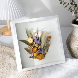 Lamegret Wooden & Glass 8x8 Shadow Box with White Cardboard - Hanging or Tabletop Memorabilia Display Case for Medals, Pins, Tickets, Photos, Wedding, Awards, White