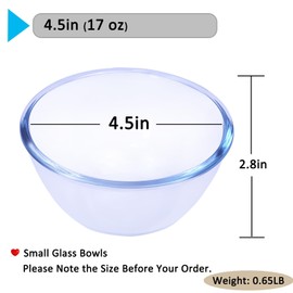 LERIYUFS 4.5in Glass Dessert Bowls, 17 OZ Kitchen Glass Nesting Bowls, Small Glass Prep Bowls for Baking Cooking and Prepping