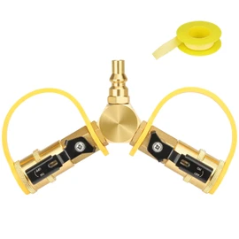 EEEKit 1/4" RV Propane Quick Connect Splitter, Solid Brass Natural Gas Y Splitter Adapter, Propane Tank Splitter, 1/4" Propane Fittings Quick Connect Disconnect Kit for BBQ Camping