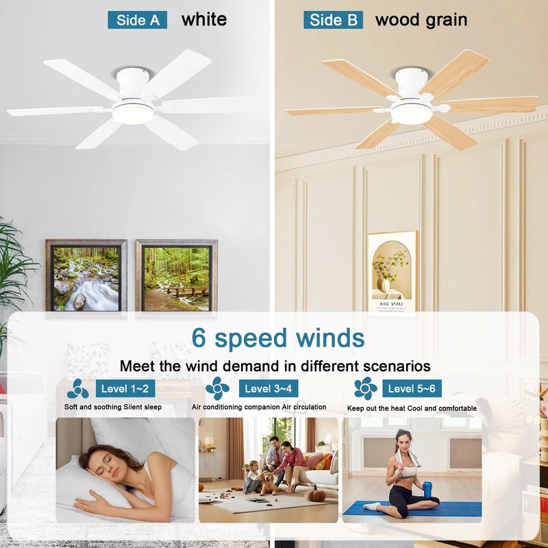 iacaf 52inch Low Profile Ceiling Fan with Light and Remote/APP