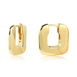 Gold Earrings for Women, Small Chunky Hoop Earrings Hypoallergenic Sterling Silver Earrings Small Square Huggie Hoop Small Geometric Hoop Earrings Minimalist Gold Flat Hoop for Women Girls