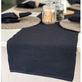 CHARDIN HOME Recycled Cotton Black Table Runner, Solid Ribbed Runner 13x72 Inches, Great for Everyday Usage, Parties, Holiday Dinners and Even Everyday.