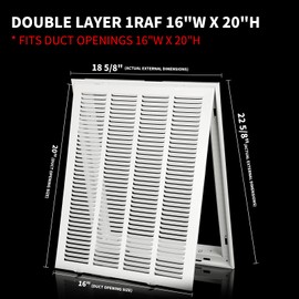 16x20 Air Return Grille [Duct Opening Size] Return Vent Cover for Wall or Ceiling,Steel Return Air Grill Removable Face/Door for 1 inch Filters(16"W x 20"H [Duct Opening])
