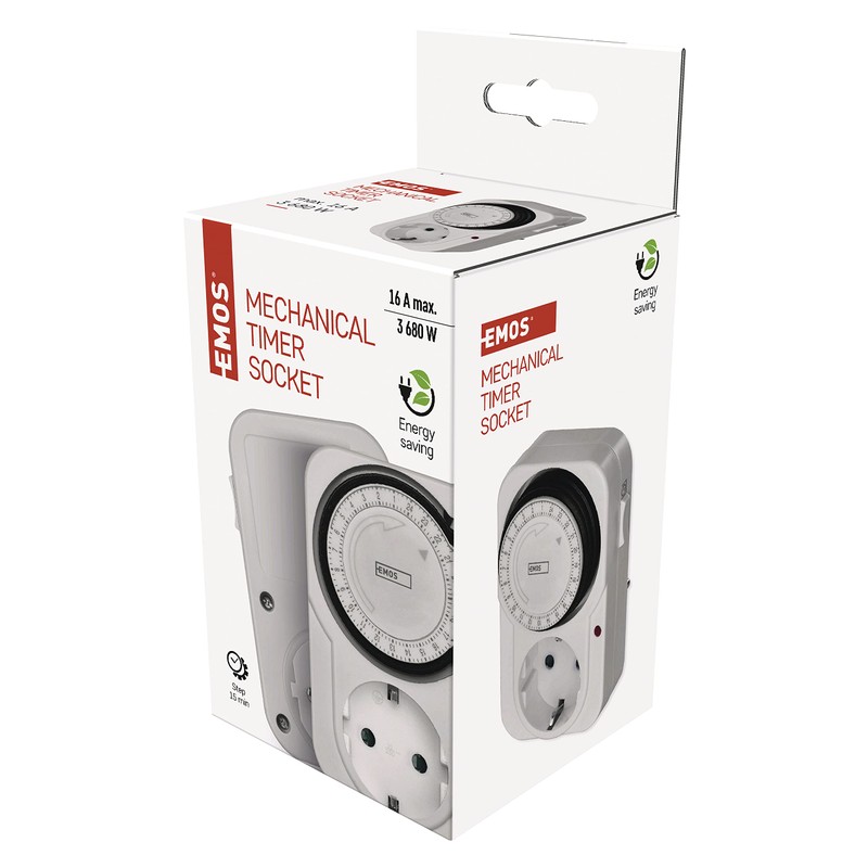 EMOS Schuko Mechanical Timer Switch, Programmable Indoor Socket with 96