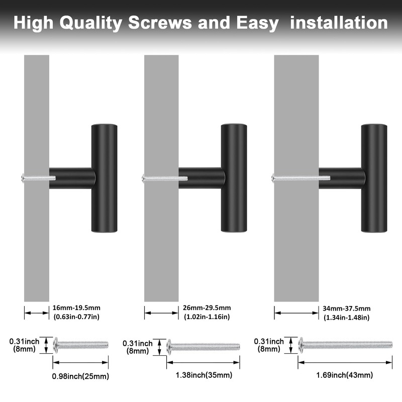 Probrico 10 Pack Length 2inch Matte Black Kitchen Cabinet Knobs,Stainless