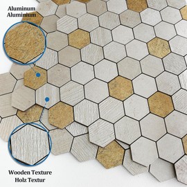 M MOFIT Hexagon Marble Peel and Stick Backsplash Tiles Kitchen,Self Adhesive Mosaic Wall Tiles for Bathroom Waterproof(Champagne Gold,10PCS)