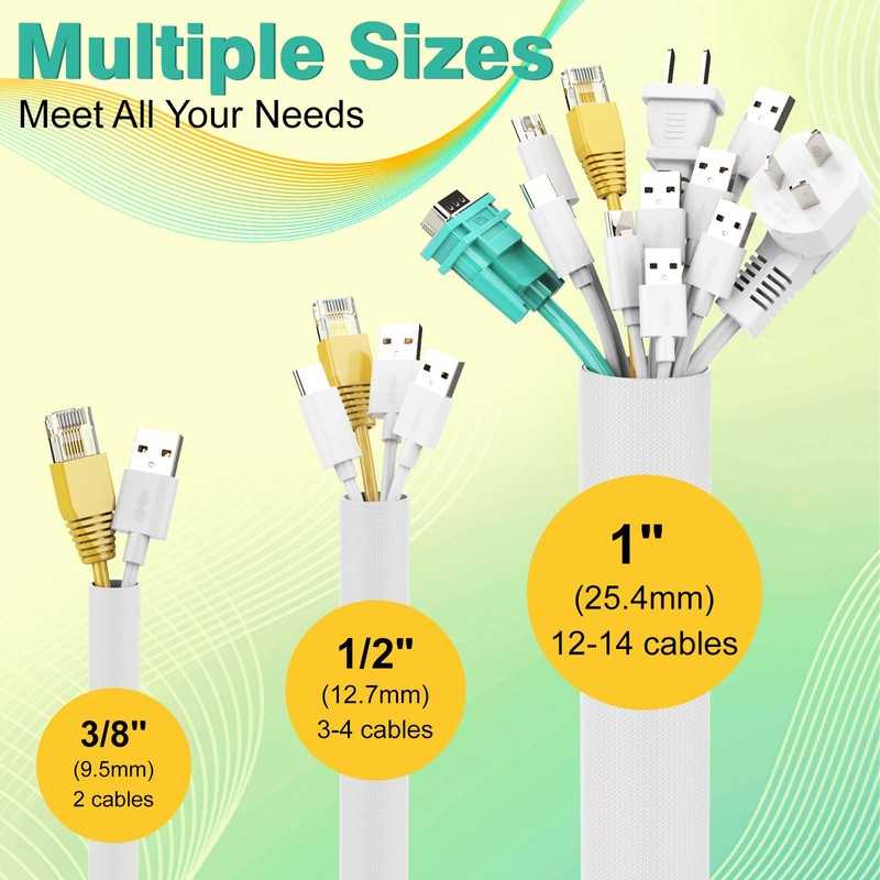REFLYING Cable Sleeves, Expandable Braided Cable Sleeve, Self-Closing Cable Sleeve,