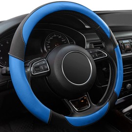 Xizopucy Black+Blue Steering Wheel Covers Universal Microfiber Leather, Suitable for 14 1/2-15 inch Car Steering Wheel Cover, Breathable, Anti Slip & Odor
