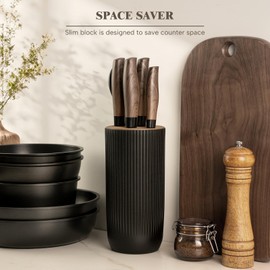 Knife Set, Astercook 6 Piece Black Kitchen Knife Set, Non-stick Stainless Steel Knife Block Set, Anti-Rust Dishwasher Safe Knife Set with Block