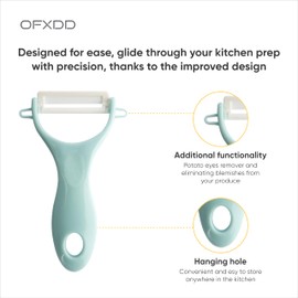 Vegetable Peelers - Ceramic Potato Peelers - Veggie/Fruit Peelers for Kitchen Set of 3 - Slicer with Sharp Blade for Carrot, Orange, Apple (Blue, Pink, Green)