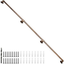 Rebala Wall Handrail 10FT,Industrial Staircase Railing 1.25 Inch Tube Diameter,Galvanized Pipe Handrail,Handrails for Indoor Stairs with Wall Mount Support for Indoor, Outdoor,Antique Brass