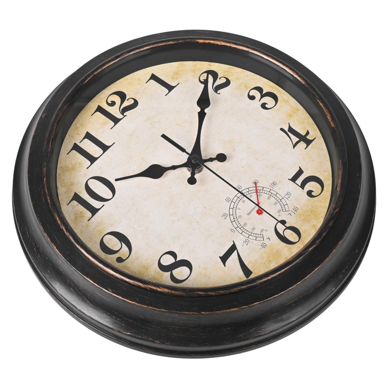 12 Inch Outdoor Clock Waterproof with Thermometer Retro Wall Clock