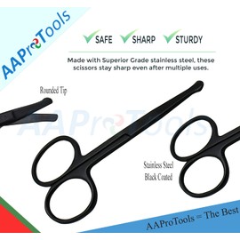 AAProTools Nose Hair Scissors for Trimming - Safely Trim Nose and Ears with our Stainless Steel Scissors Black