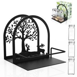 SITAKEGS Metal Napkin Holder, Napkin Dispenser with 3pcs Salt Pepper Shakers Tree & Deer Design Serviette Holder Basket, Black Paper Tissue Organizer Caddy for Kitchen Dining Room Restaurant Cafes