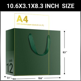 EUSOAR Gift Bags Medium Size, 20pcs 10.6"x3.1"x8.3" Green Kraft Paper Shopping Bags with Handles, Merchandise Grocery Retail Wrap Craft Paper Bags Sacks Bulk Wedding Birthday Christmas Party Favors