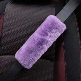 ROYAGO 2pc Soft Genuine Sheepskin Wool Auto Seat Belt Cover Seatbelt Shoulder Pad for a More Comfortable Driving, Compatible with All Cars(Purple)