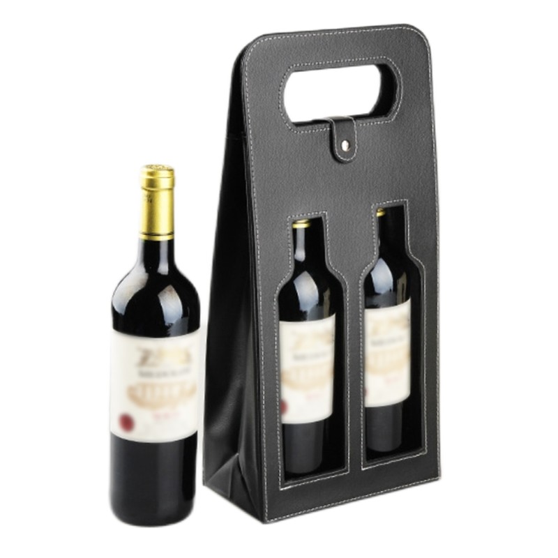Wine Tote Bag 2 Bottles PU Leather Reusable Wine Gift